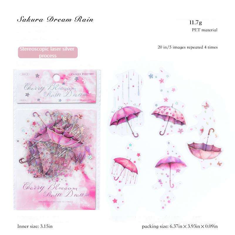0828 Umbrella PET Sticker -20Pcs each pack