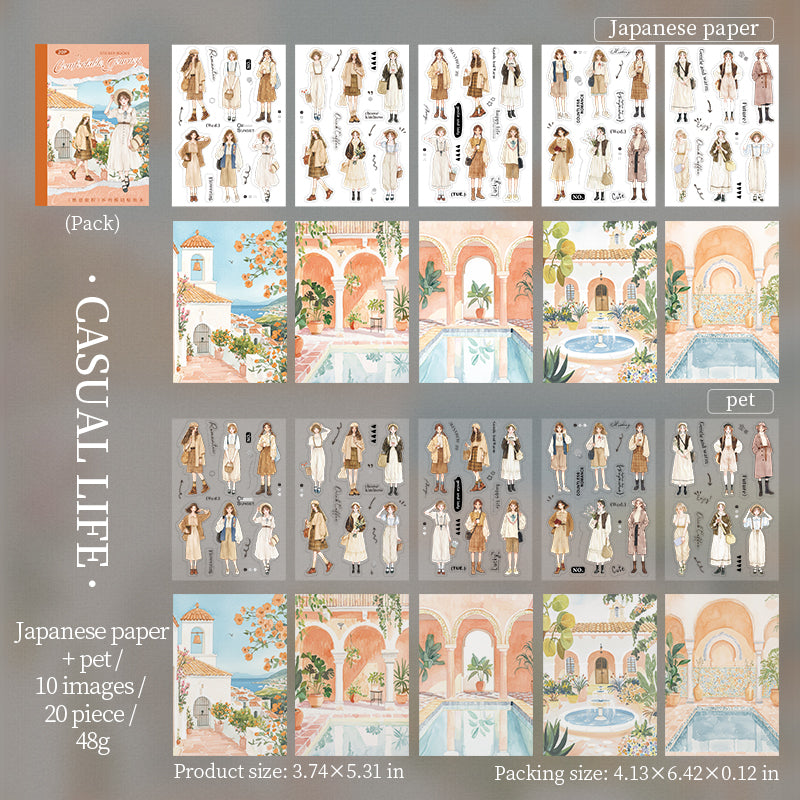 0622 Travel Girl PET & Washi pre-cut Sticker Book -20Pcs each pack