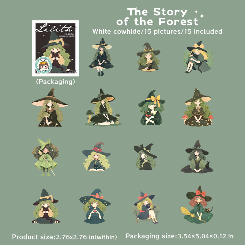 0807 Little witch Solid Sticker -15Pcs each pack