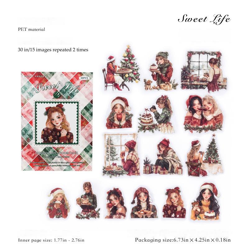 0827 Christmas time PET Sticker -30Pcs each pack