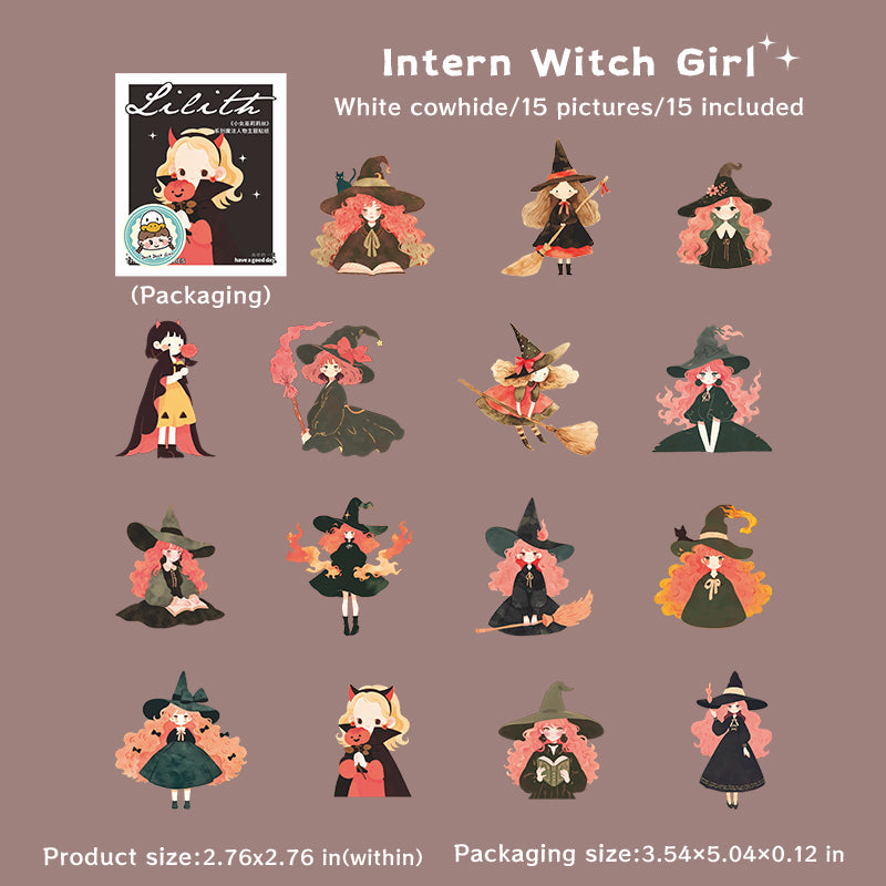 0807 Little witch Solid Sticker -15Pcs each pack
