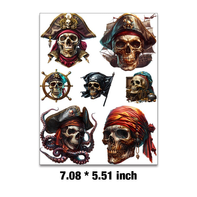 E-47- Pirate skull Embossed sticker 1 Pcs