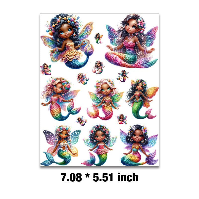 E-48- Colorful mermaids Embossed sticker 1 Pcs