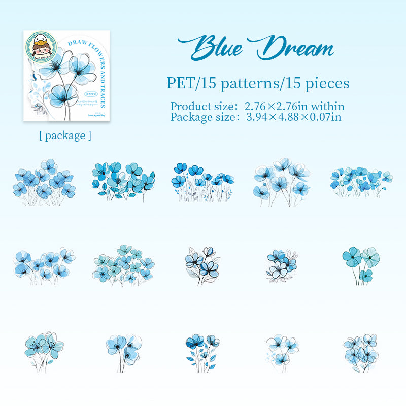 0623 Depict flowers PET Stickers -15Pcs each pack