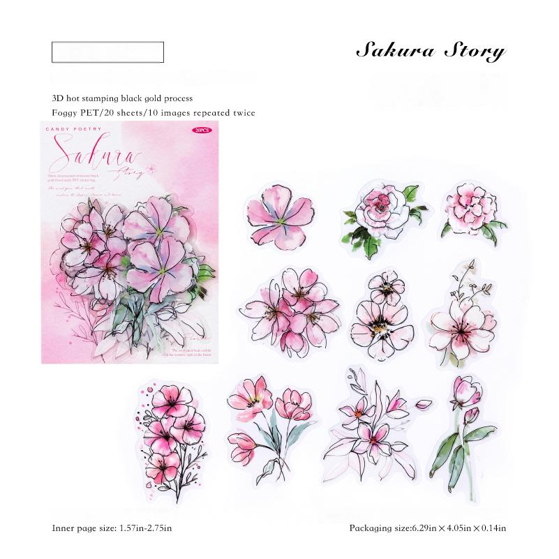 0827 Flowers PET Sticker -20Pcs each pack