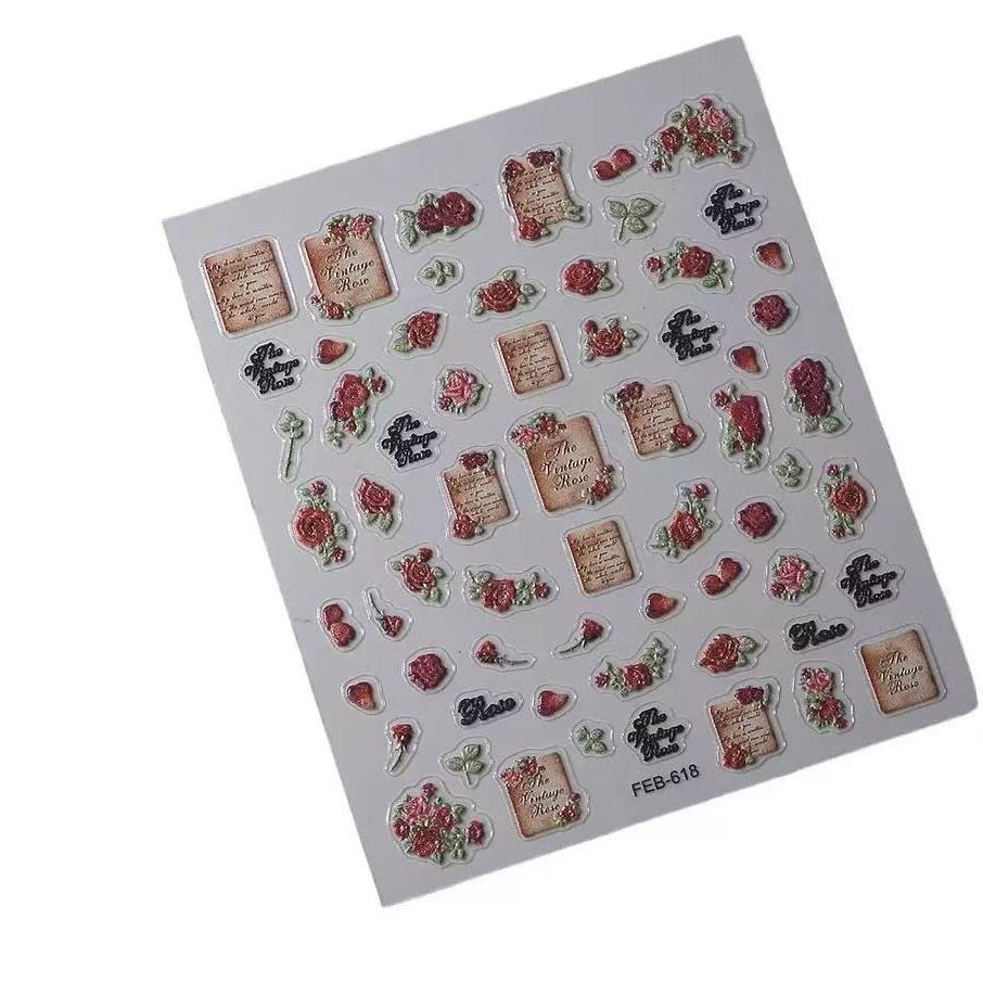 Embossed Mini Sticker 0611 M111- Rose vintage letter Embossed Mini sticker 1 Pcs – Goodiesforsoul