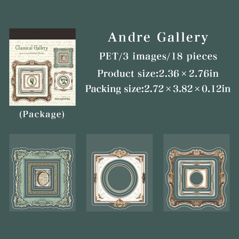 260307 Classical Gallery Vintage Frame PET Sticker Book -18Pcs each pack