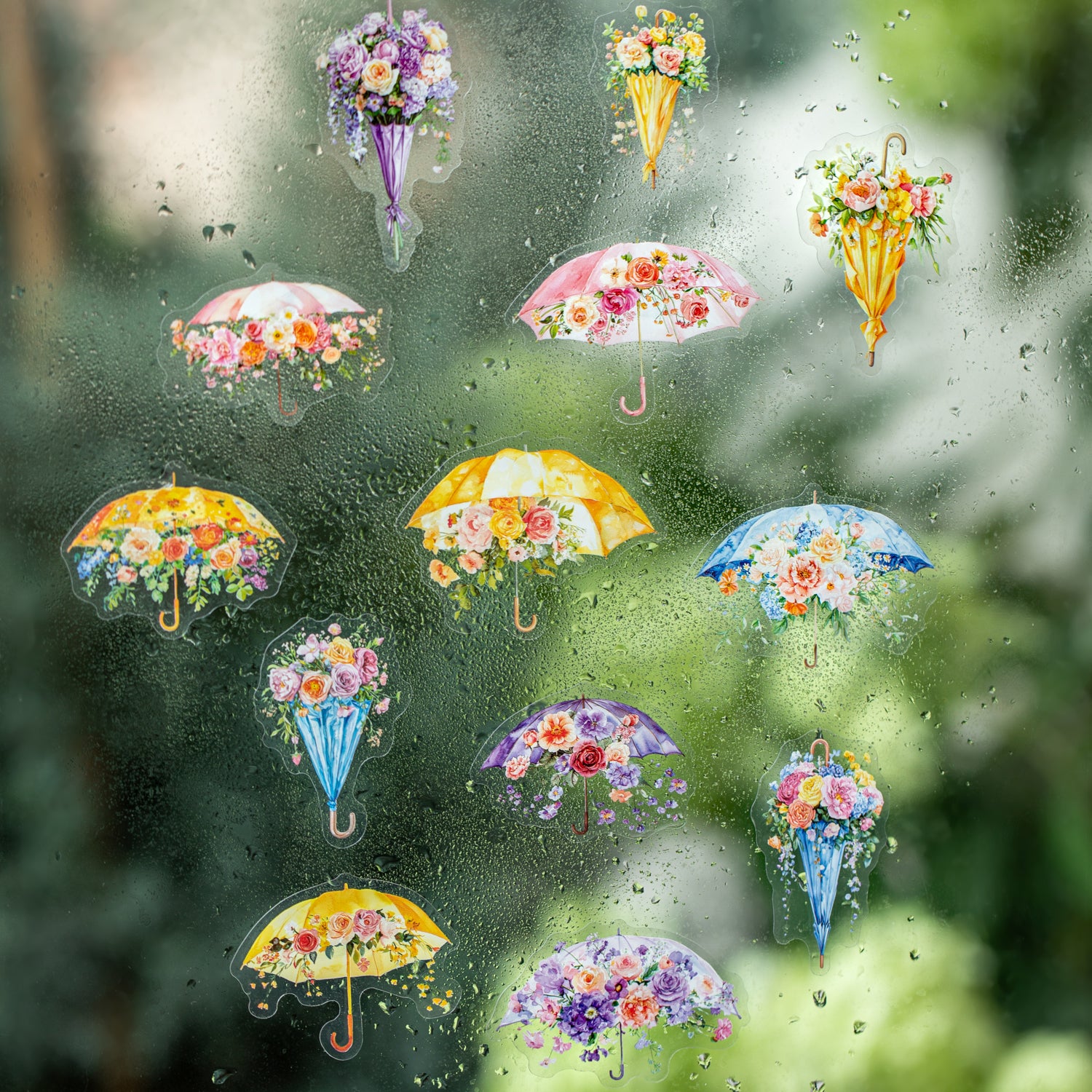 0610 Girl's flower umbrella PET sticker -15Pcs each pack