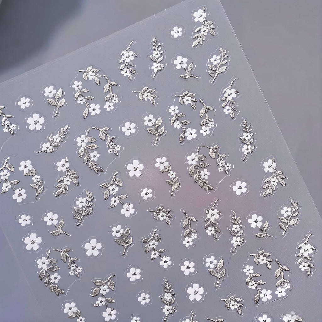 M297- Gold stamped and silver stamped flower Embossed Mini sticker 1 Pcs