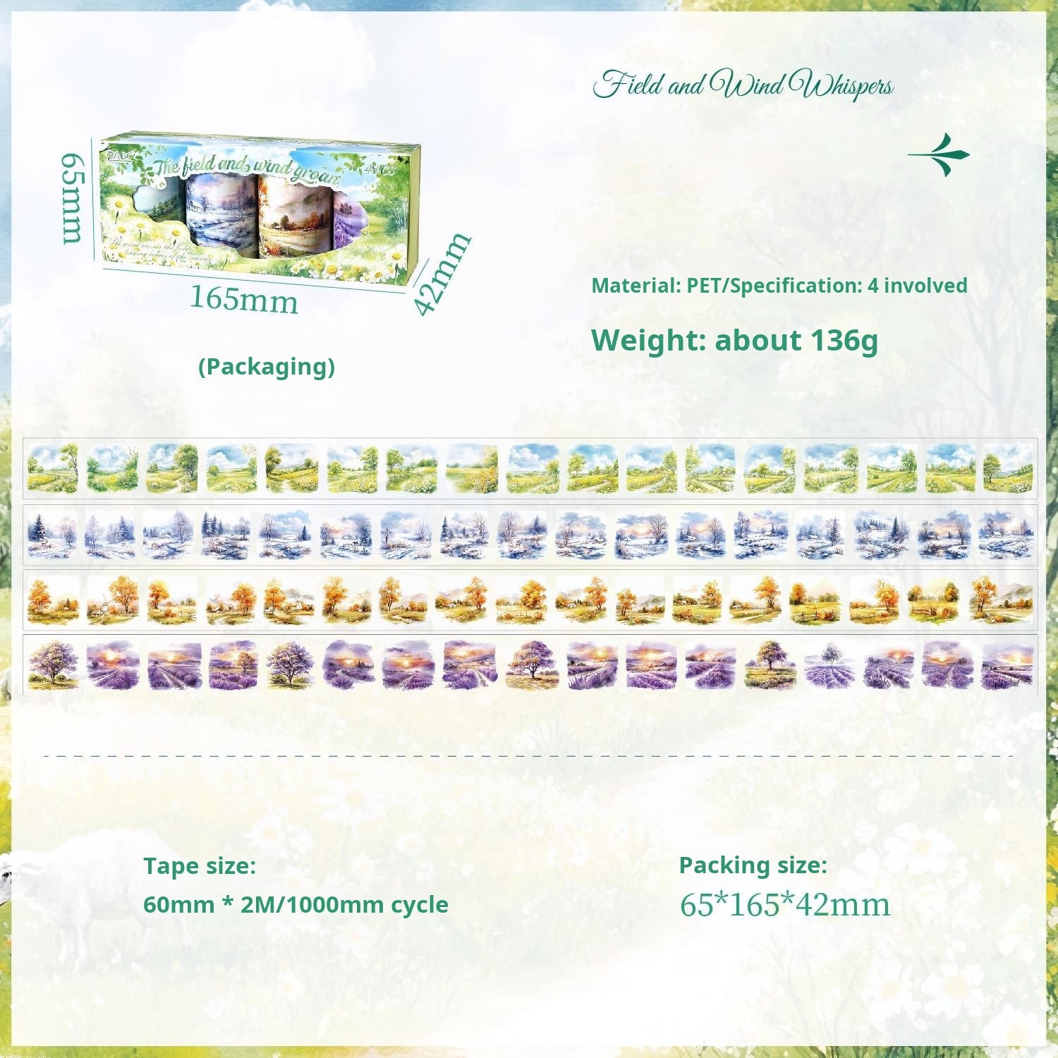 1111 Four seasons scenery PET Tape Set *pre-cut 4 rolls 6cm*2m