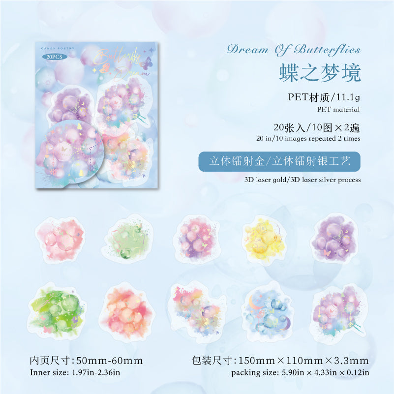 Glowing Dreamland Silver foil stamping PET Stickers -20Pcs each pack