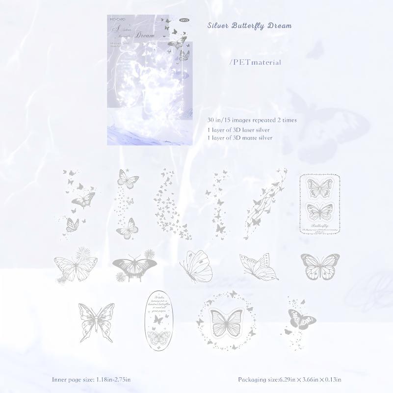0927 Vintage Laser Silver PET Sticker -30Pcs each pack