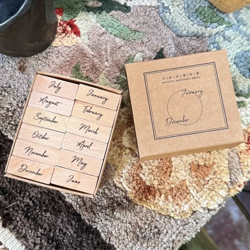 Wooden English Months and Weekdays Stamps