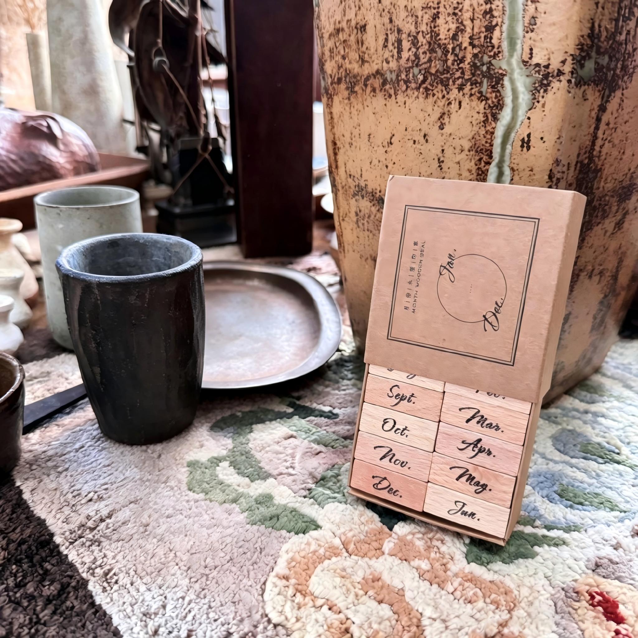 Wooden English Months and Weekdays Stamps