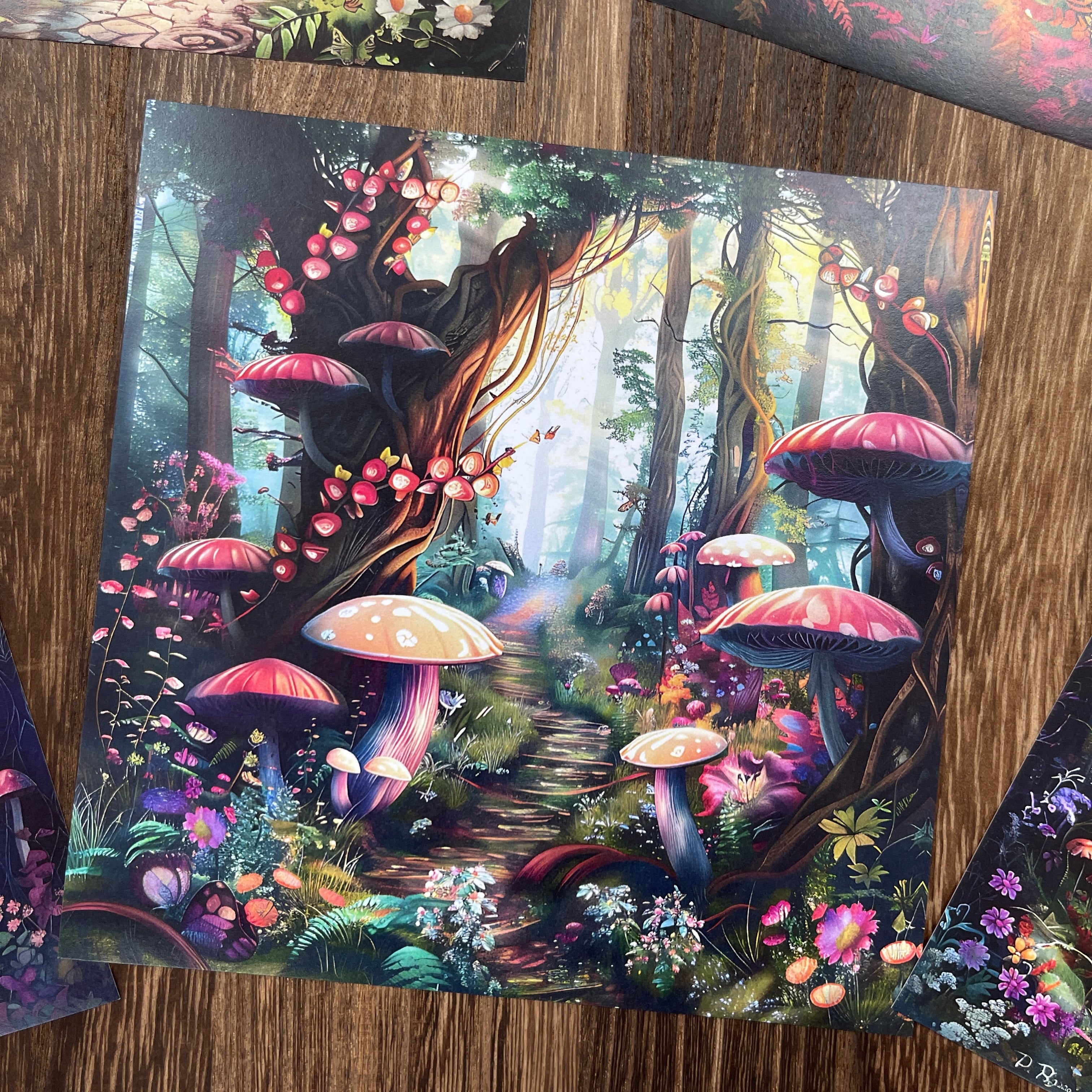 0818 Fantasy Mushroom Forest background paper 15*15cm -10Pcs each pack