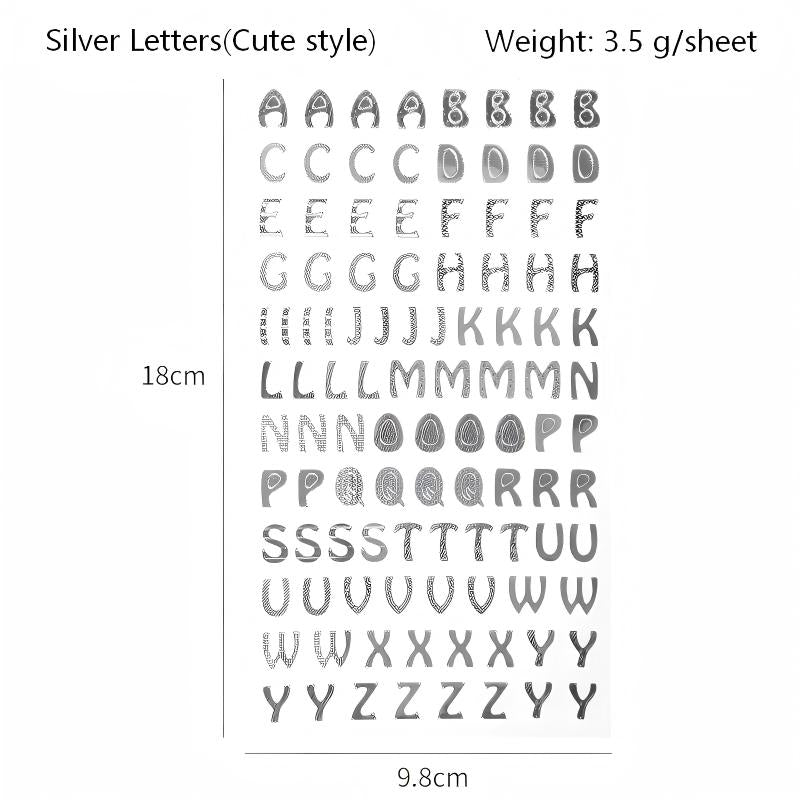 260327 Gold / silver number, letter sticker -1Pcs each pack