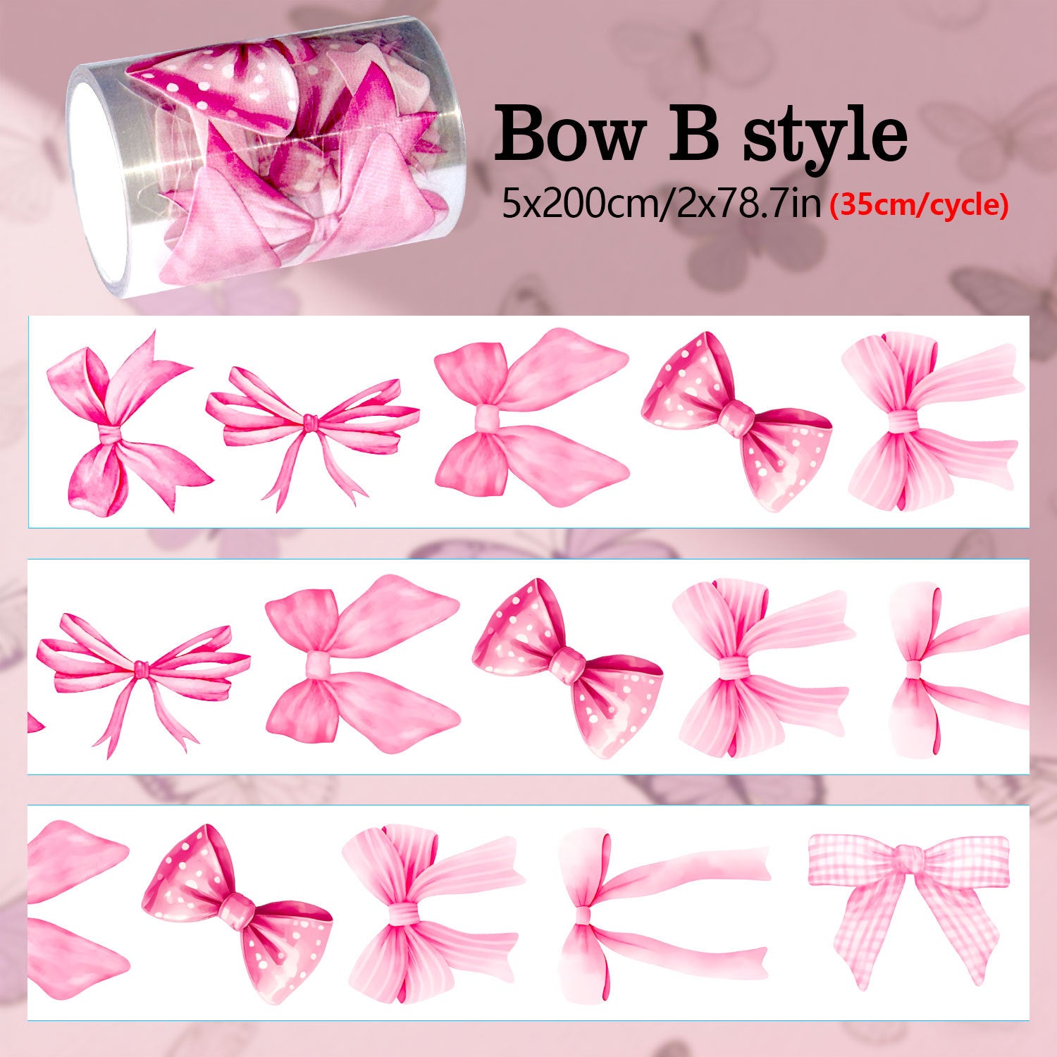 0713 Pink bow PET tape -5cm*2m