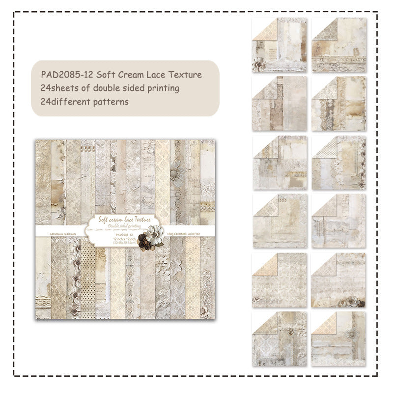 0515 Vintage Scrapbook Paper 12×12 inch -24 Sheets Double-Sided printed