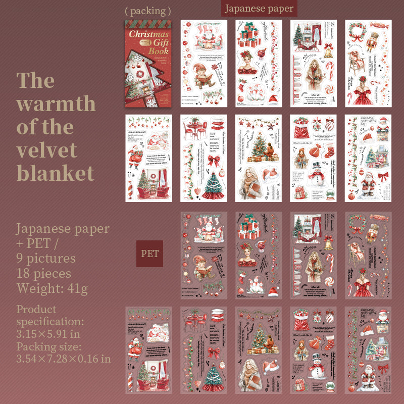 0720 Christmas gift book PET & Washi pre-cut Sticker Book -18Pcs each pack