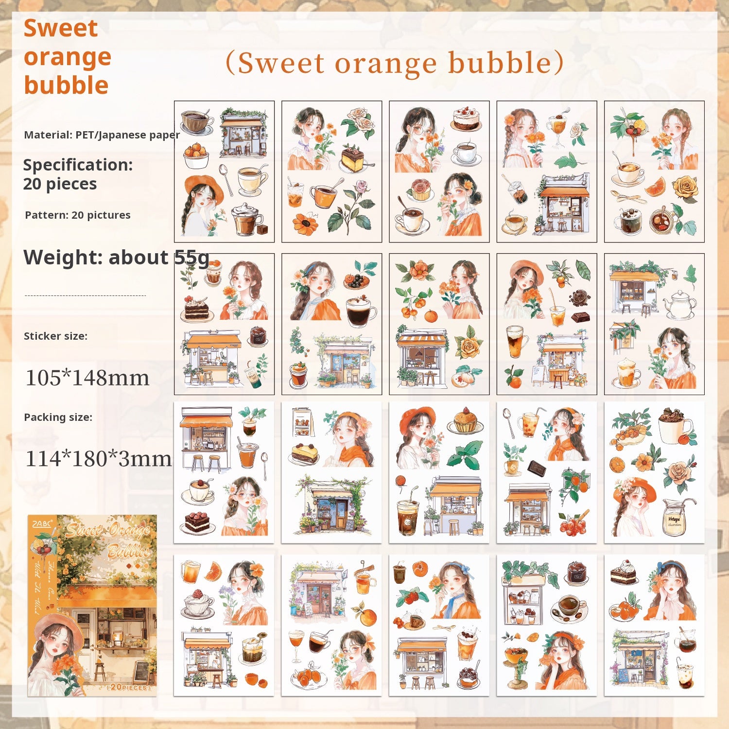0726 Character PET & Washi pre-cut Sticker Book -20Pcs each pack