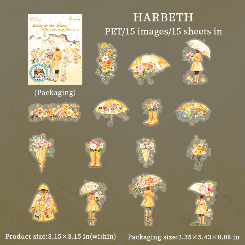 0610 Girl's flower umbrella PET sticker -15Pcs each pack