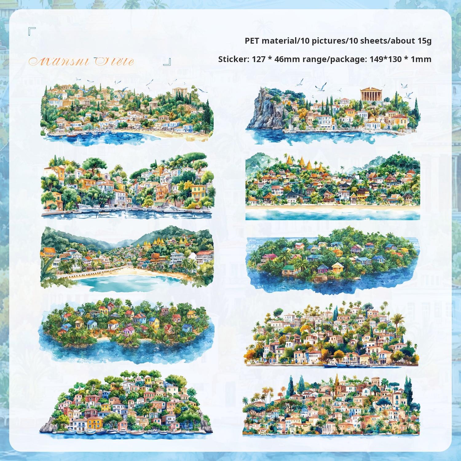 0801 Small town PET Sticker -10Pcs each pack