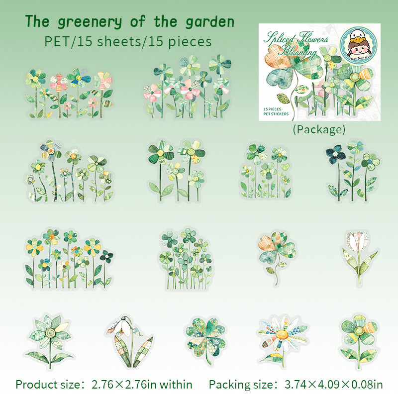 0623 Collage Flowers PET Stickers -15Pcs each pack