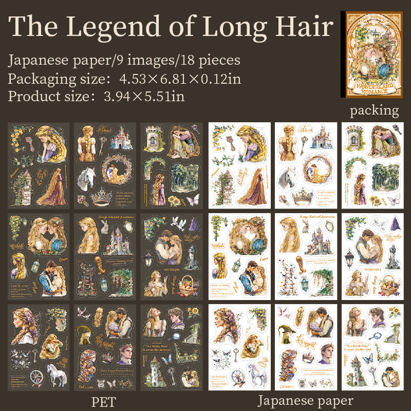 0727 Fairy tale sequel PET & Washi pre-cut Sticker Book -18Pcs each pack