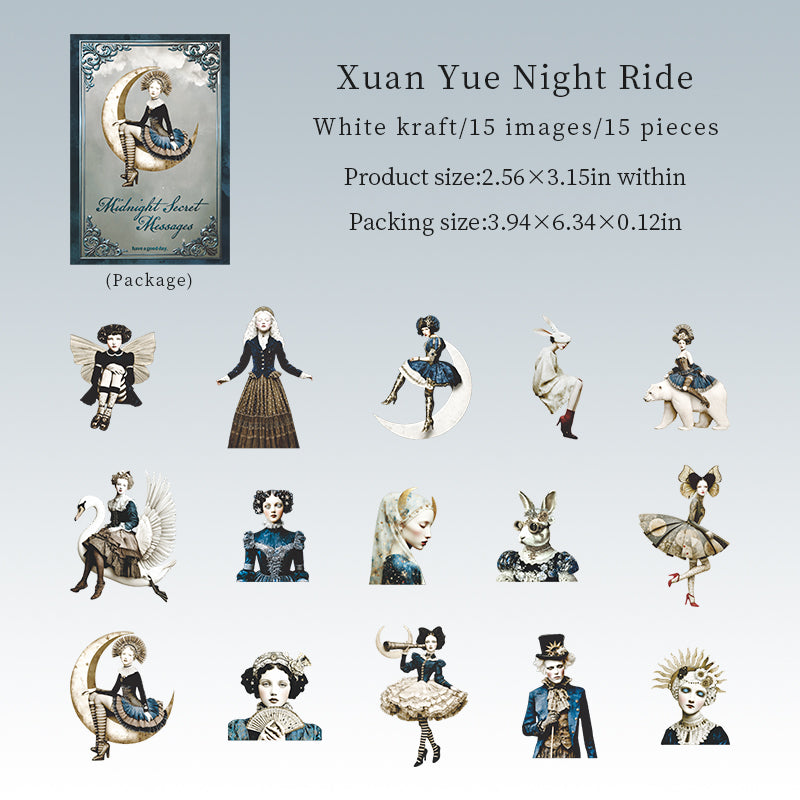 Midnight Secret Messages Vintage Character PET Stickers -15Pcs each pack