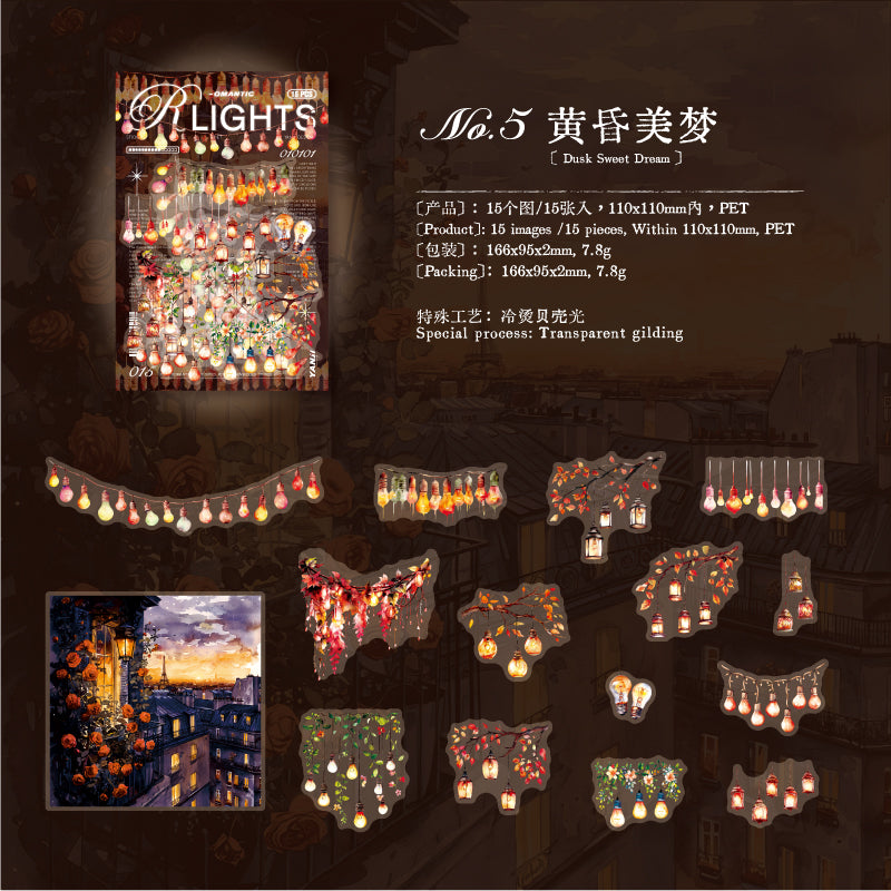 260316 Romantic Lights PET sticker -15Pcs each pack