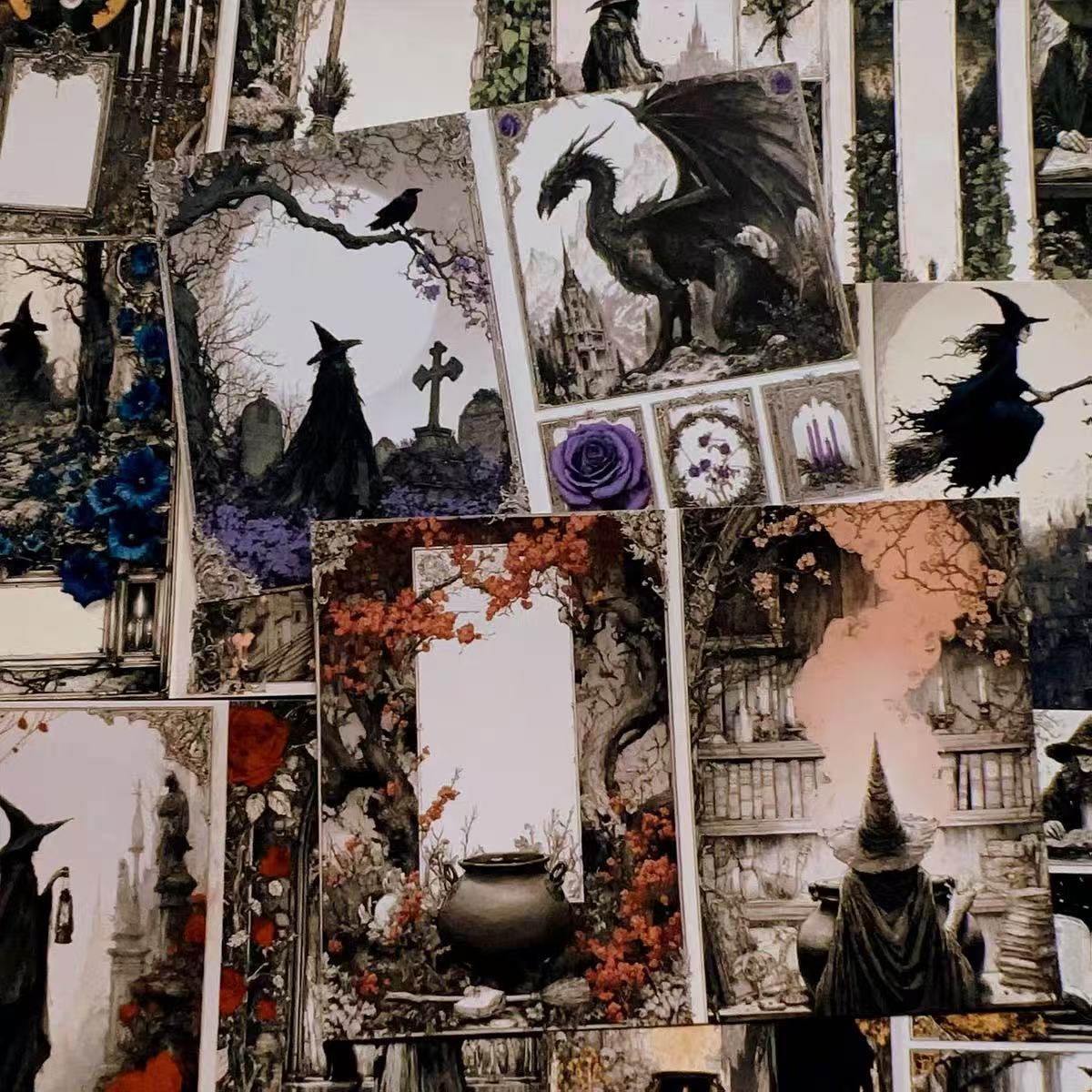 A4 size Vintage Dark Magic Style paper 4 pcs (Uncut, with white borders)