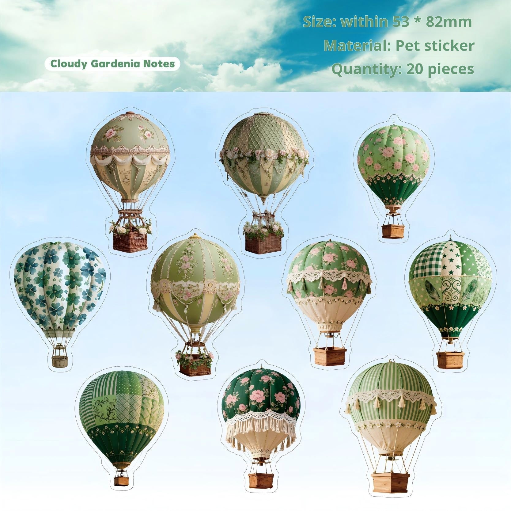 1126 Hot air balloon PET sticker -20Pcs each pack