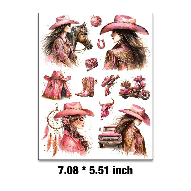E-80- Pink cowboy collection Embossed sticker 1 Pcs