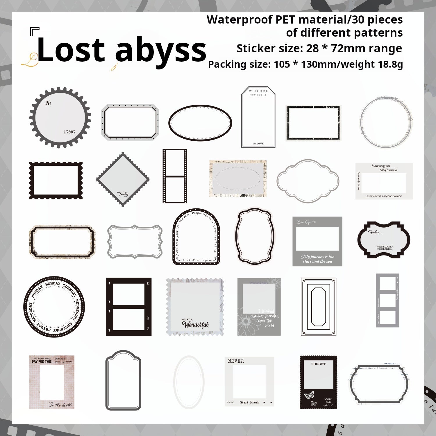 0726 Frame PET Sticker -30Pcs each pack