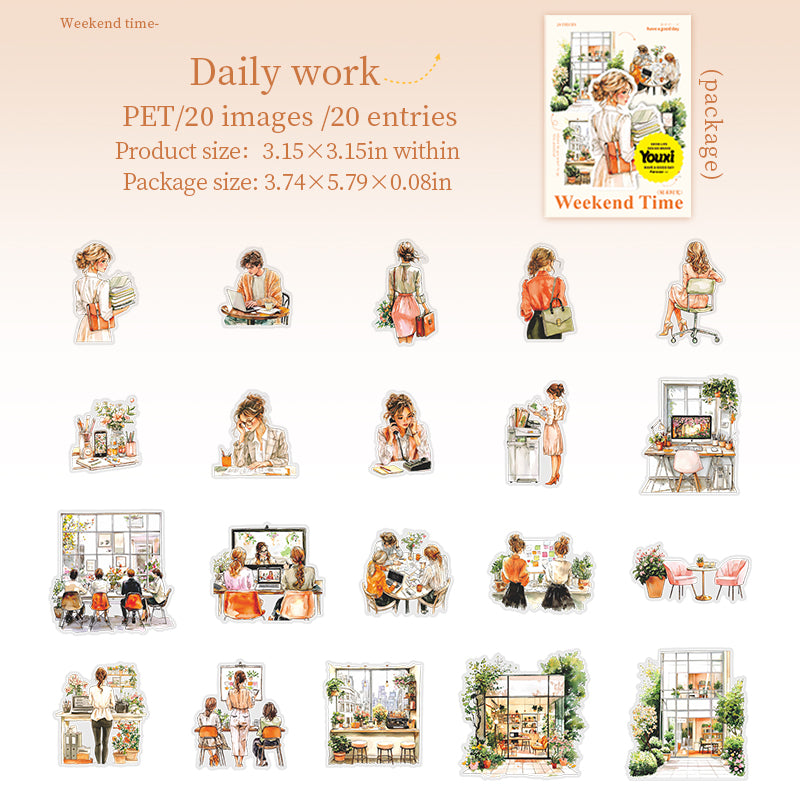 0521 Weekend time PET Sticker -20Pcs each pack