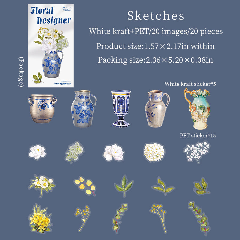 1112 Flowers PET & Solid sticker -20Pcs each pack