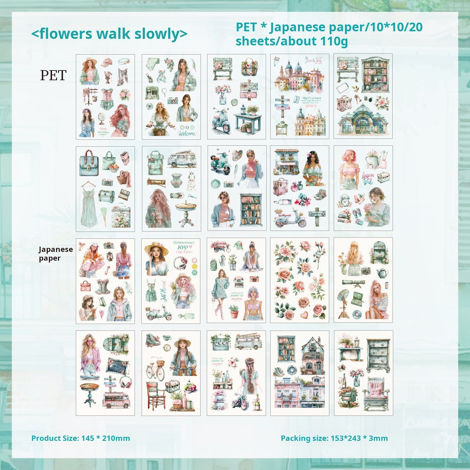 1222 Character PET & Washi sticker Book -20Pcs each pack