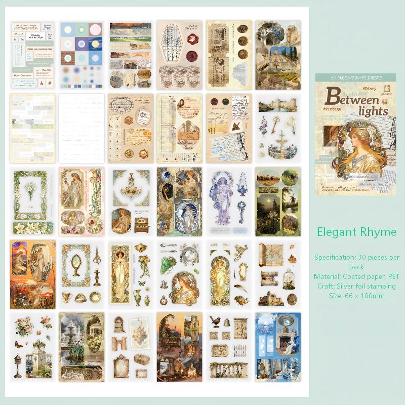 Vintage Between Lights Sticker Book (PET & Paper) -30Pcs each pack
