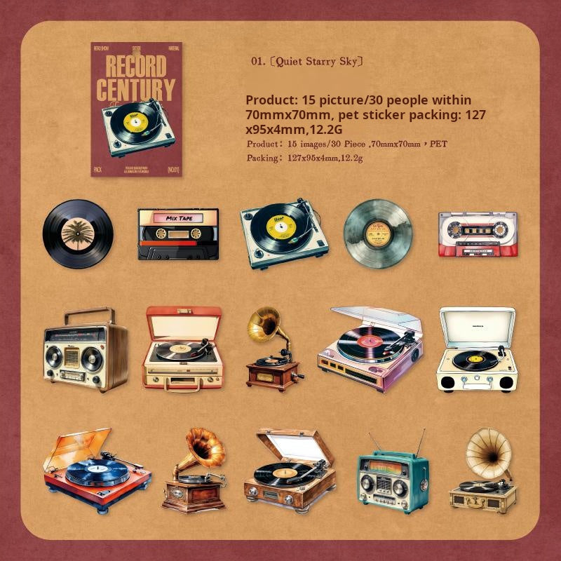 1105 Vintage gramophone PET sticker -30Pcs each pack