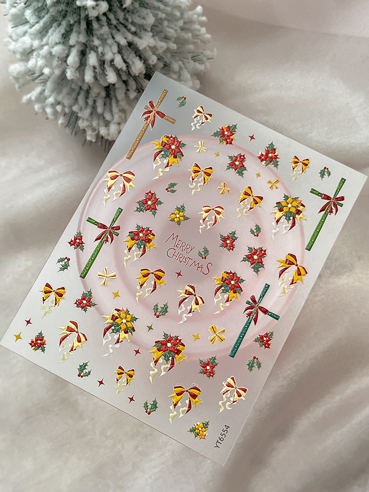 1015 M241- Christmas bow Embossed Mini sticker 1 Pcs
