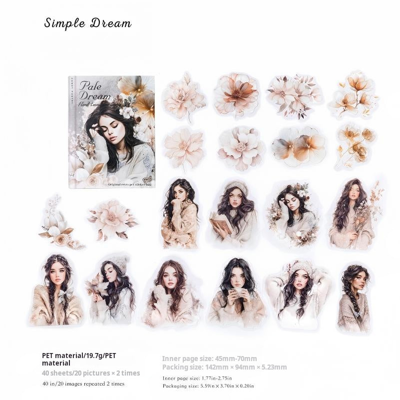 1206 Flower and girl PET sticker -40Pcs each pack