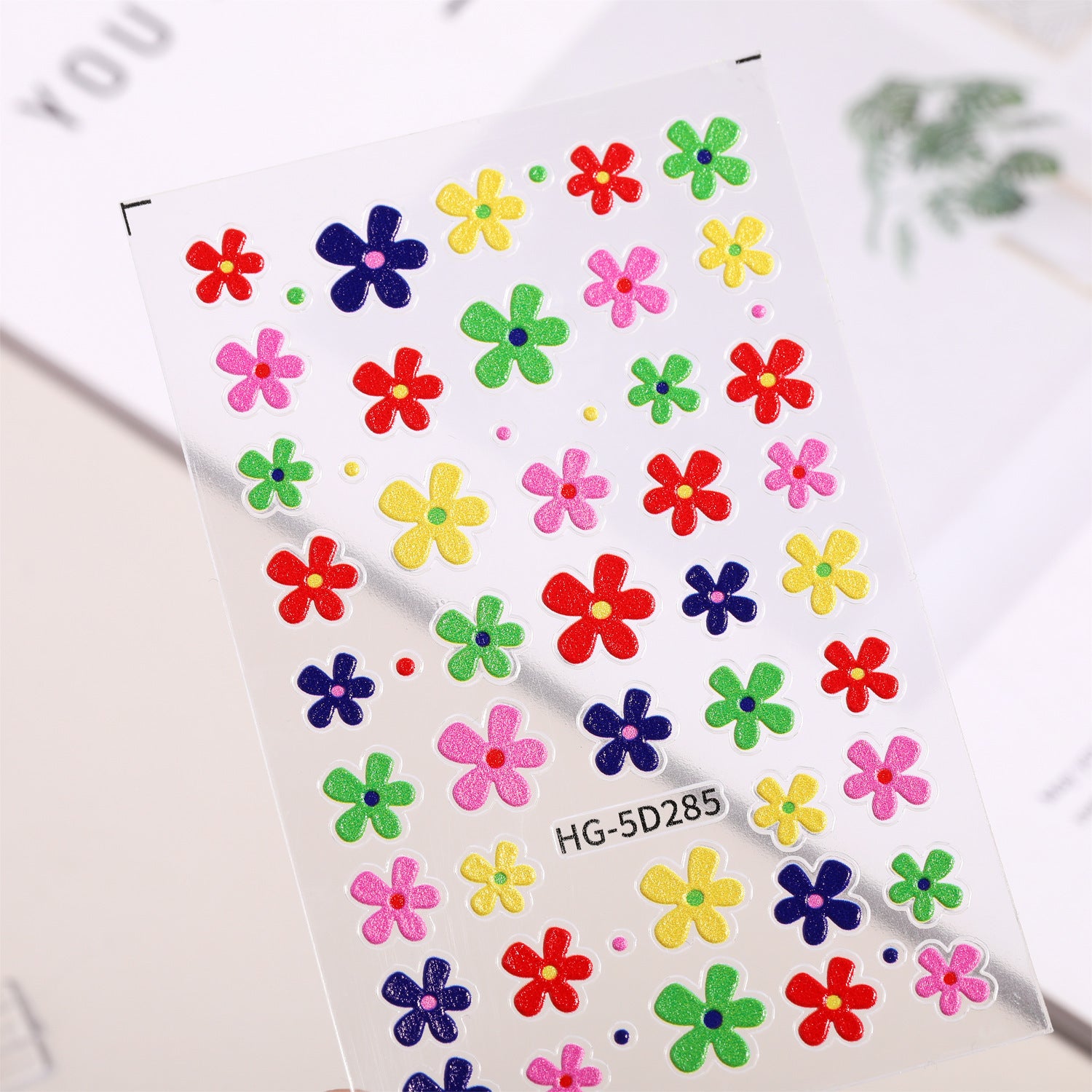 1208 M272- Colorful flowers Embossed Mini sticker 1 Pcs