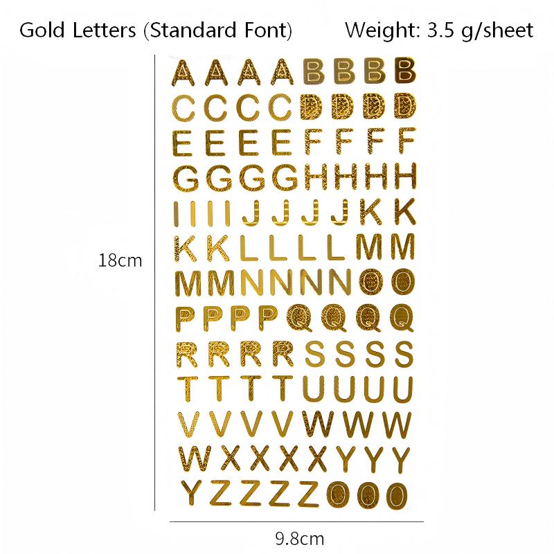 260327 Gold / silver number, letter sticker -1Pcs each pack