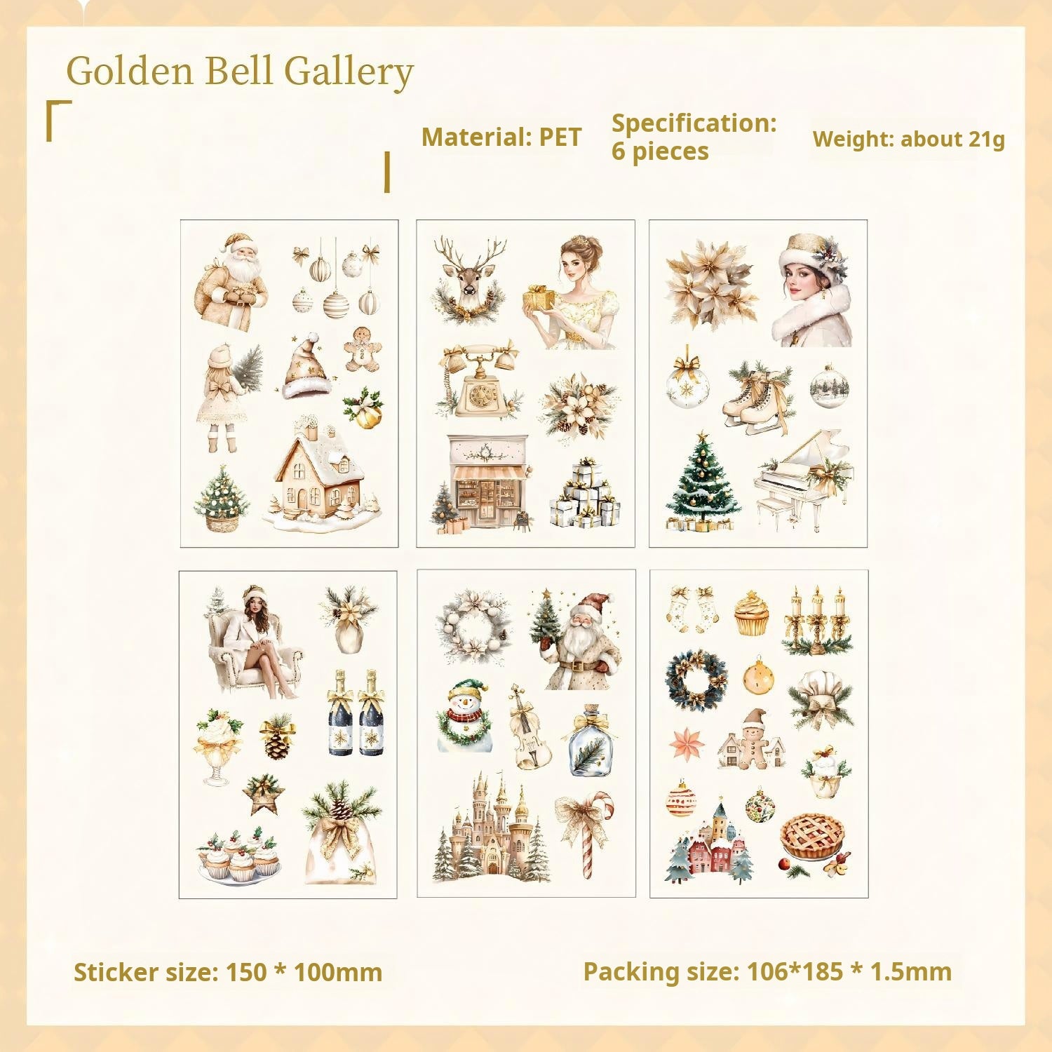 1111 Snowy night christmas PET sticker -6Pcs each pack