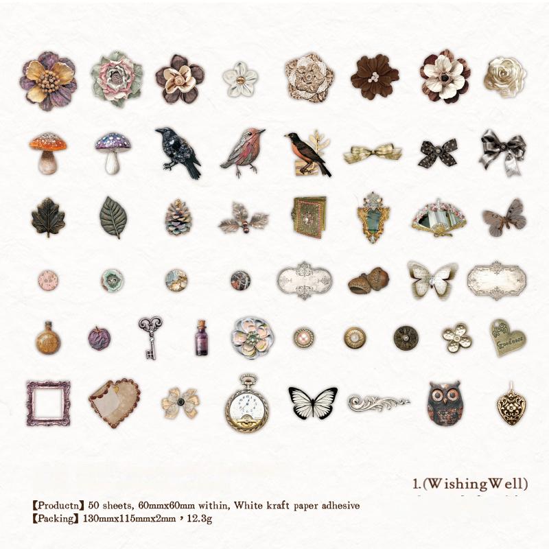 1028 Collection of old things Solid sticker -50Pcs each pack