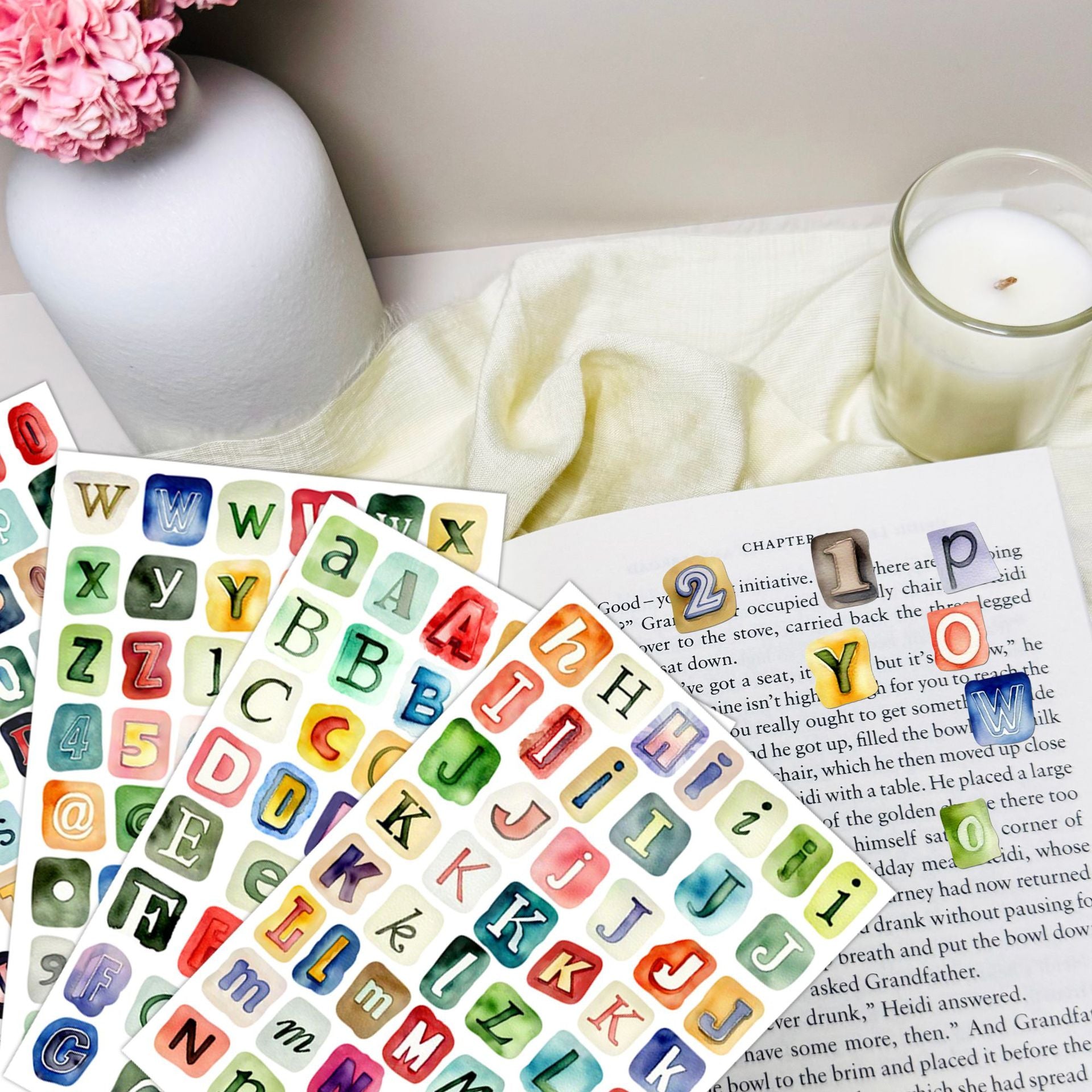 1225 Colorful Watercolor Letters sticker -4Pcs each pack
