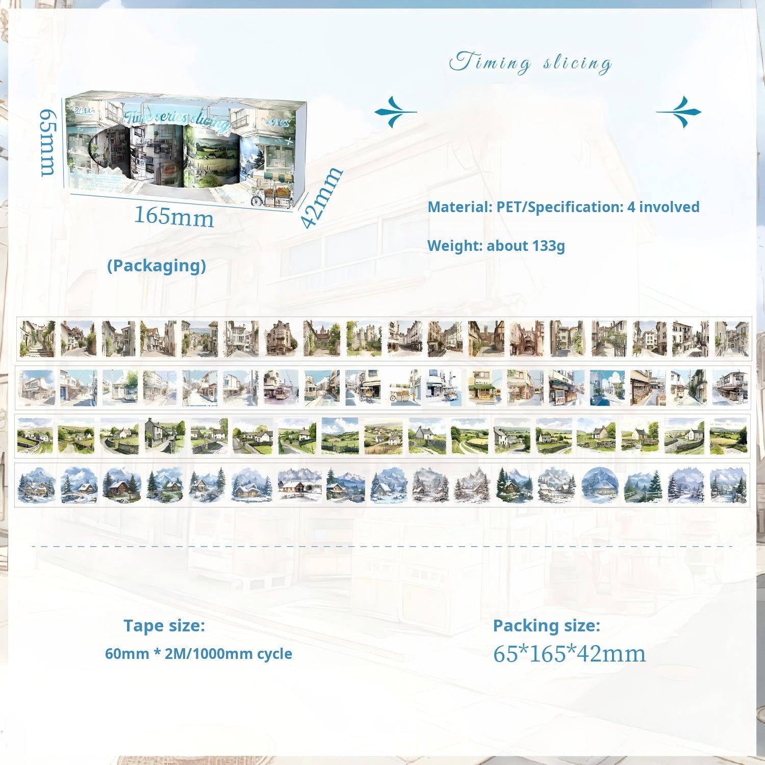 1111 Four seasons scenery PET Tape Set *pre-cut 4 rolls 6cm*2m