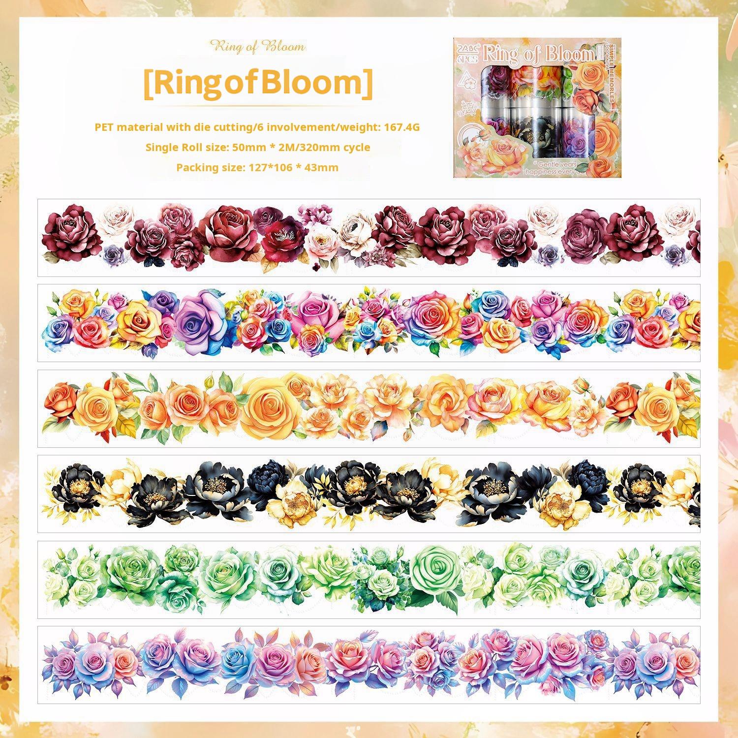 0719 Sea of flowers PET Tape Set *pre-cut 6 rolls 5cm*2m