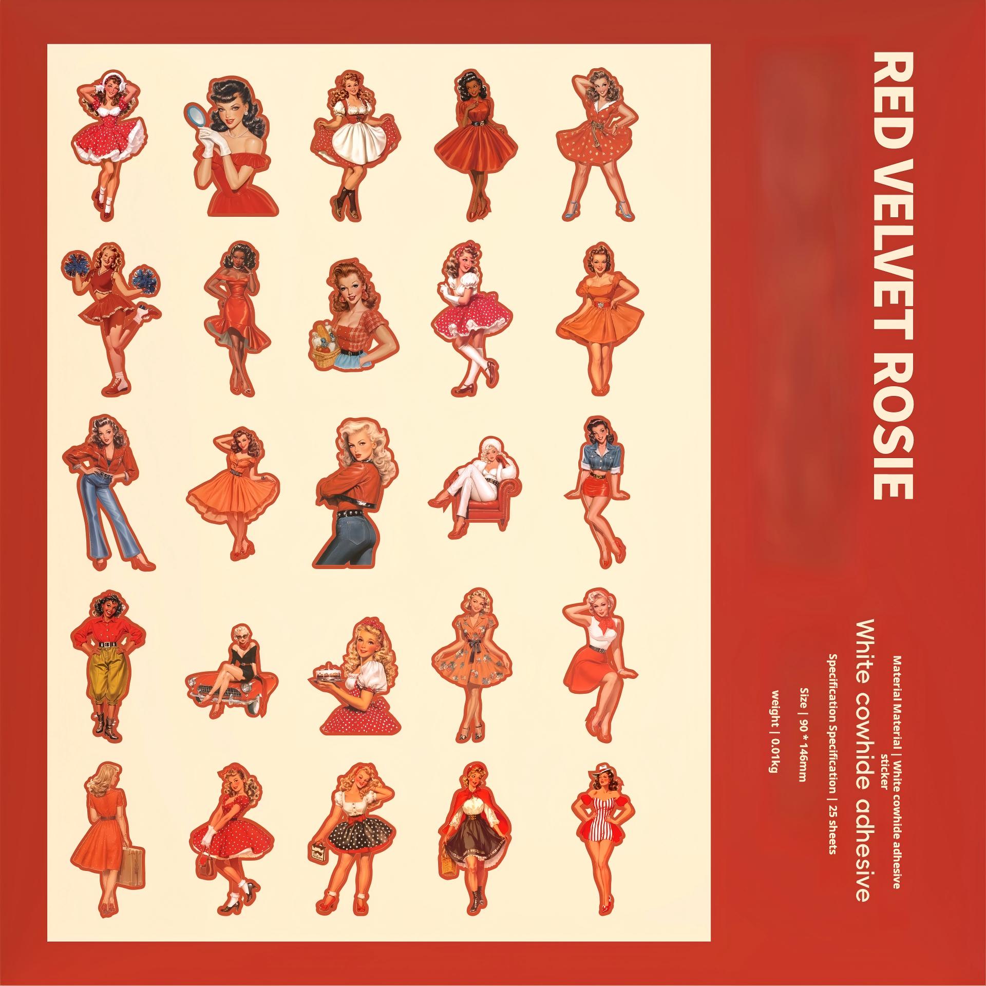 260114 Vintage beauty Solid sticker -25Pcs each pack