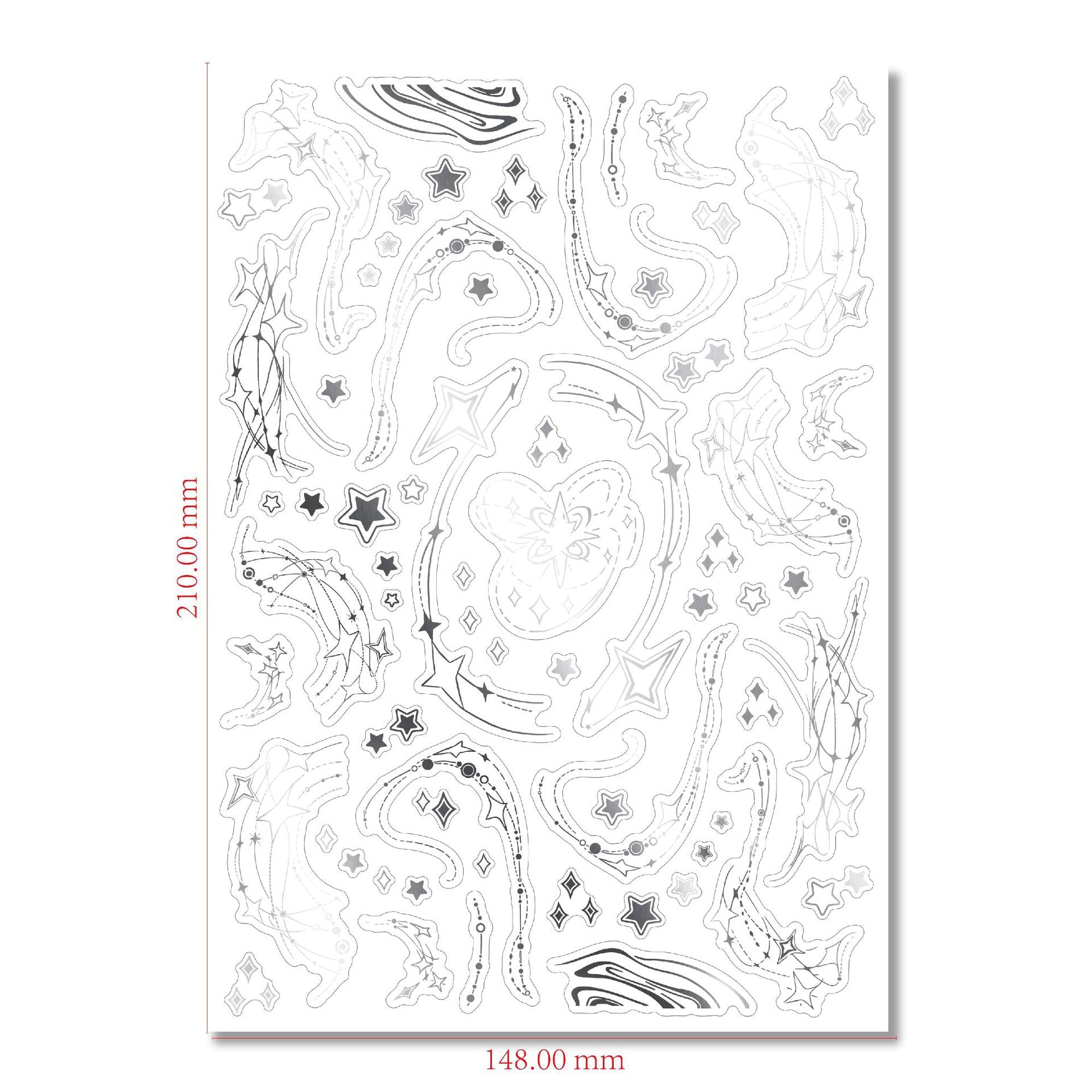 Gold & Silver Foil Star & Moon Holographic Die-Cut Stickers, 1 sheet